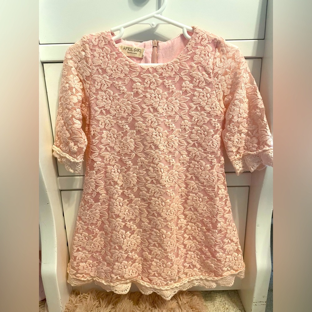 APRIL GIRL Pink Lace Dress –  2T – Flower Girl / Special Occasion